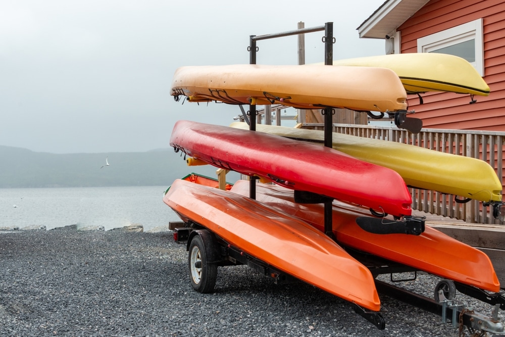 A view of a diy kayak rack outdoors