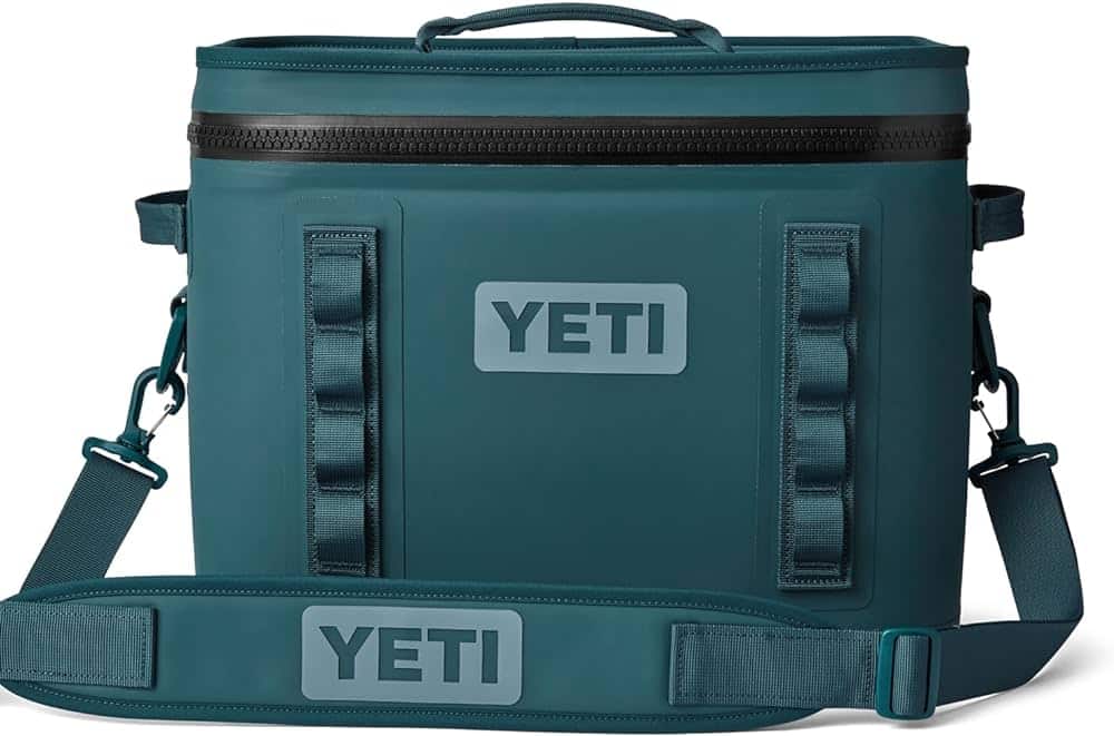 A green Yeti Hopper Flip Cooler for Kayak 