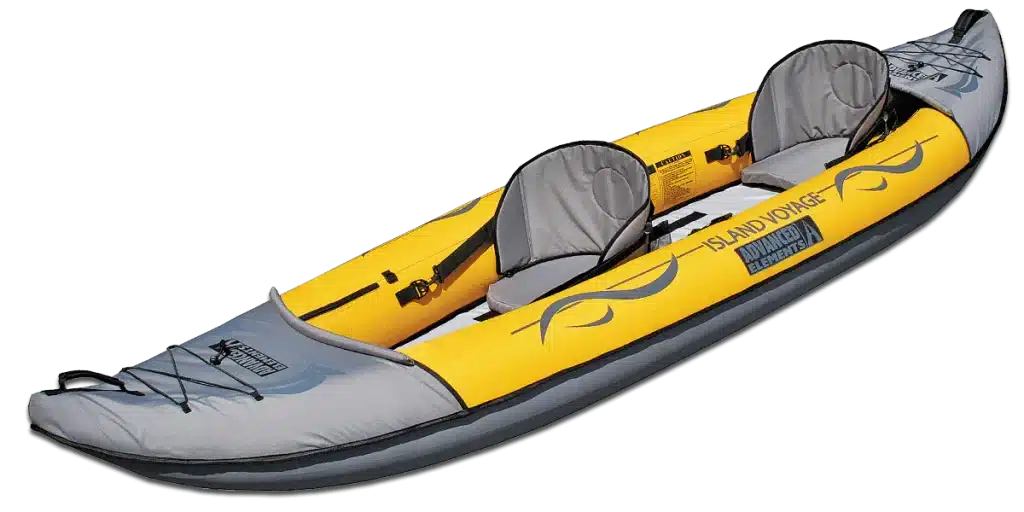 An inflatable tandem kayak