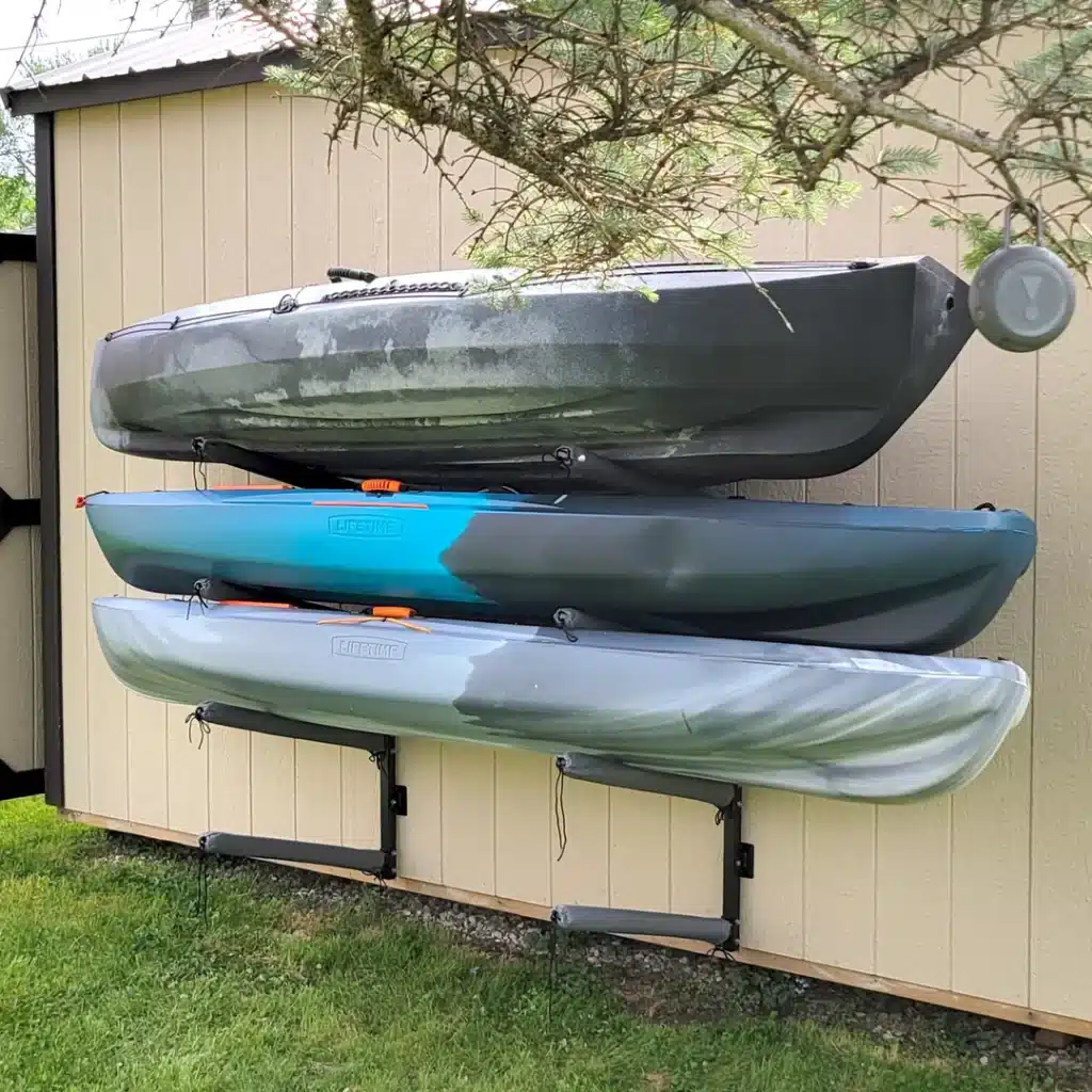 kayaks store outside in the garden 