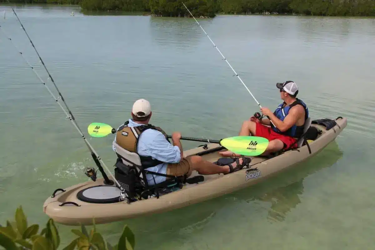 men fishing in a kayak