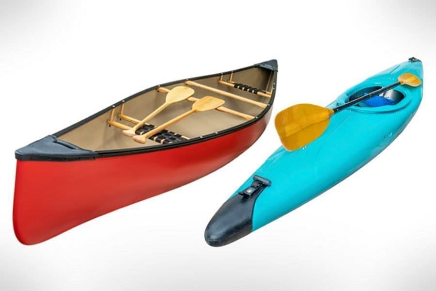 a kayak and canoe showing the structural difference