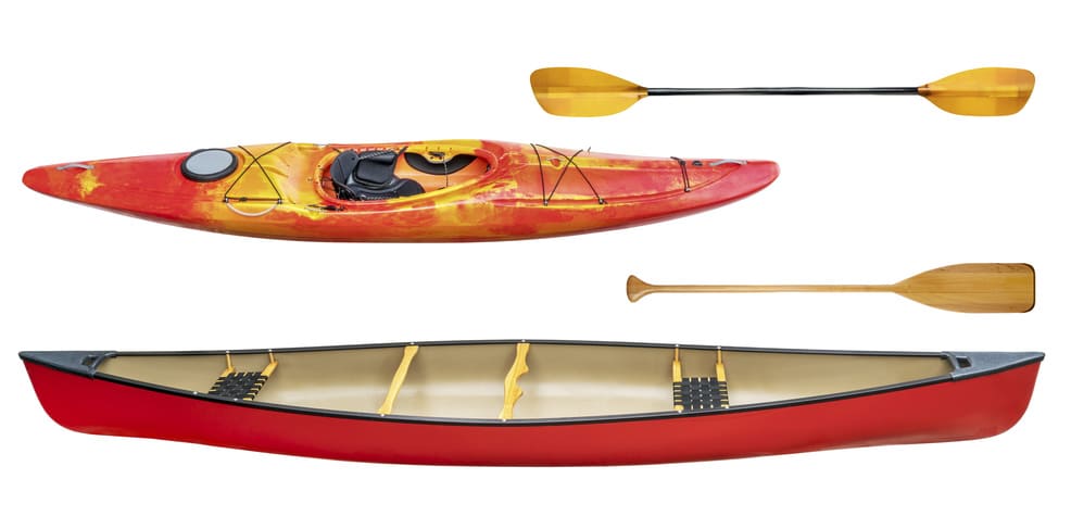 kayak and canoe with paddles isolated