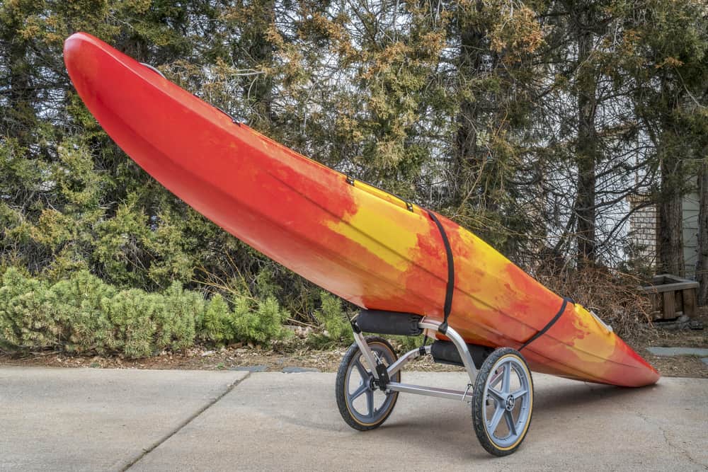 a kayak cart standing on the floor