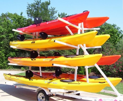 a kayak trailer carrying different kayaks