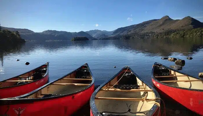 different types of canoes on water surface