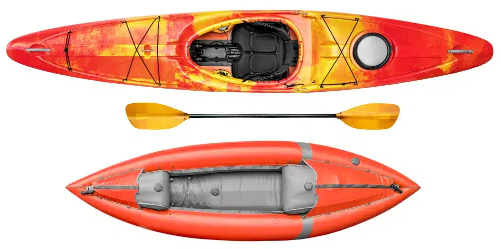 inflatable whitewater kayak and crossover river kayak with a paddle