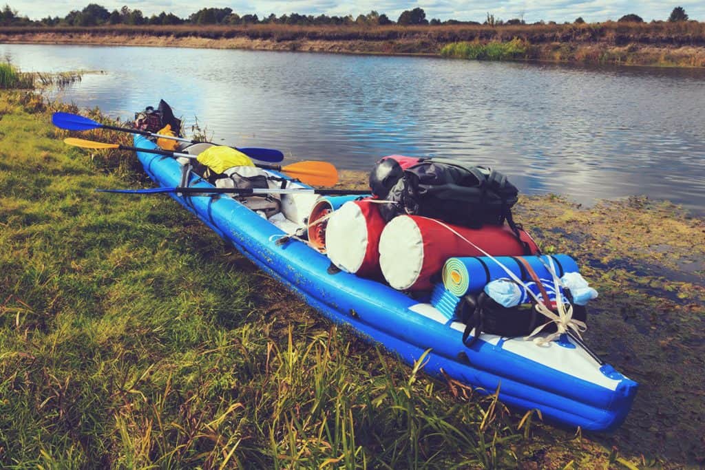 kayak loaded with gear