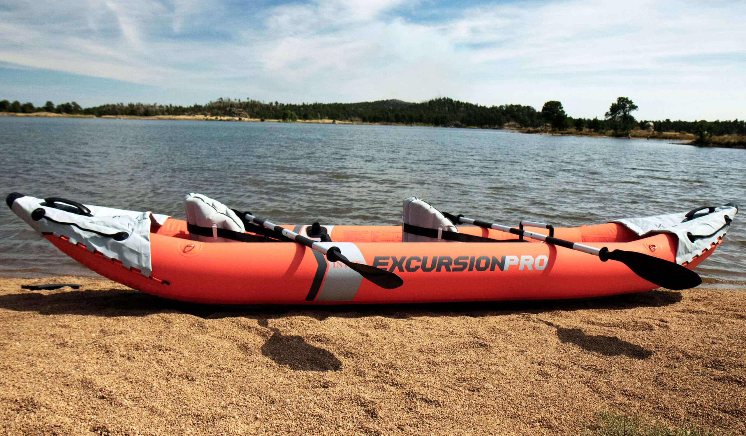 Intex Excursion Pro Kayak  on the side of river