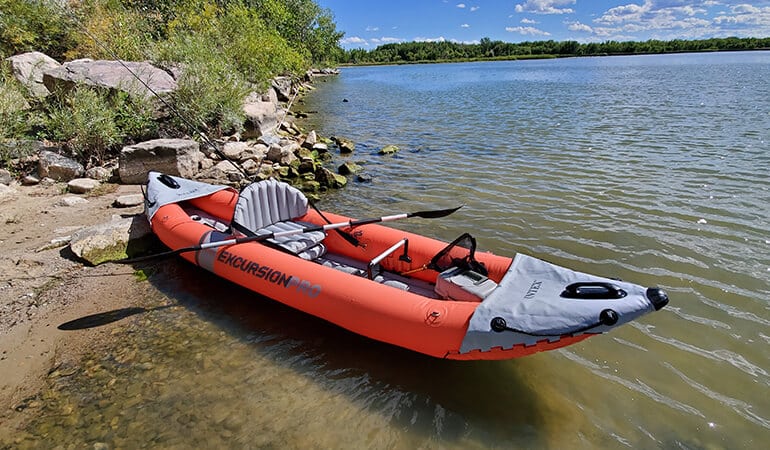 Intex Excursion Pro Kayak on the side of the sea