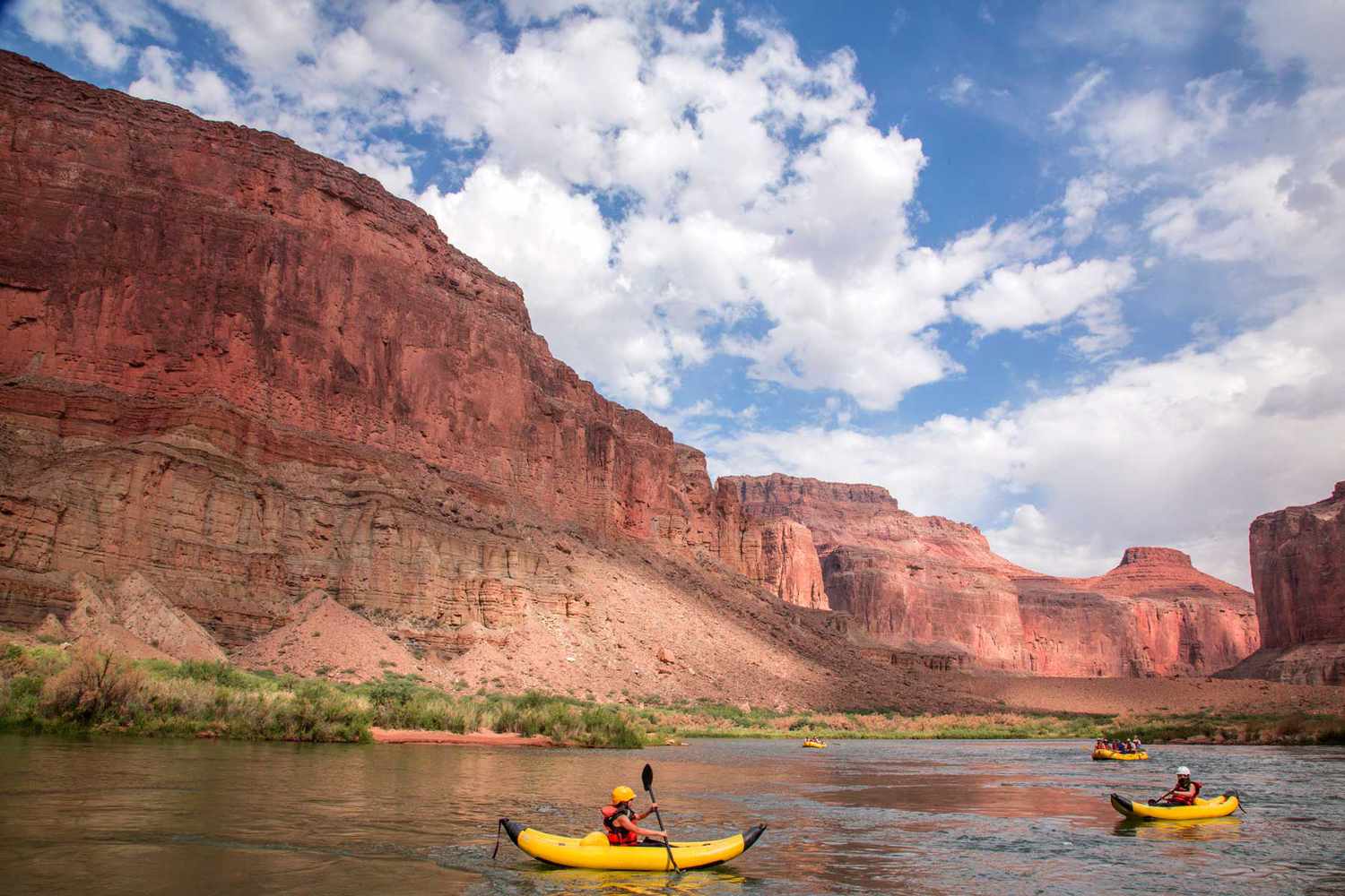 two kayakers kayaking in colorado river arizona