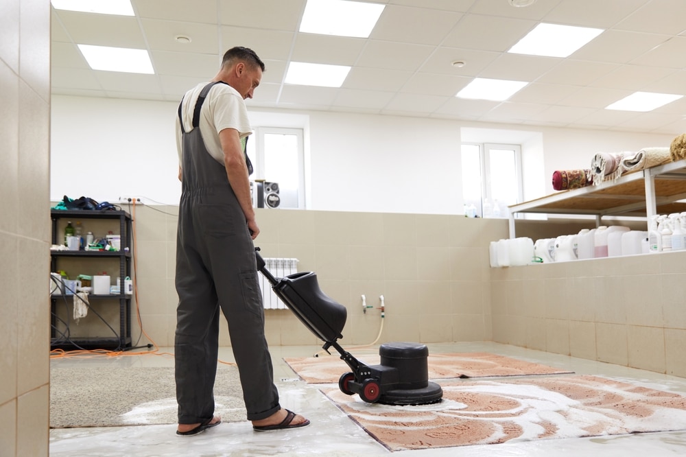 Carpet Chemical Cleaning With Professionally Disk Machine Early Spring Cleaning